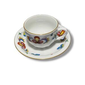 Porsgrund Norway Porcelain VTG‎ MCM Farmers Rose Tea Cup Saucer Set Rosemaling